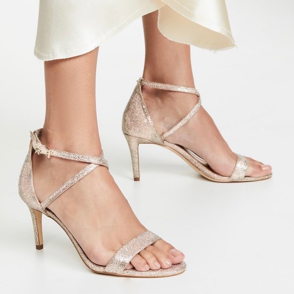 Michael Kors Ava Mid Sandal Glitter Sand Heels Size 8 NIB - Picture 1 of 13
